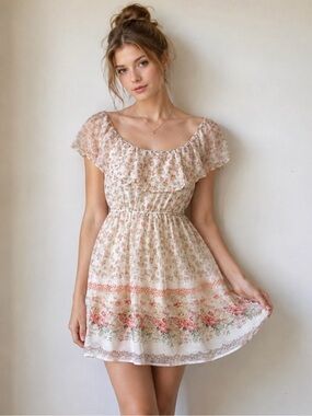 Vintage Y2K Cottagecore Floral Chiffon Dress